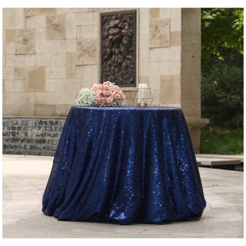 Navy Blue Sequin Tablecloth Round 50 Inch Table Linen Wedding Birthday Party Dec